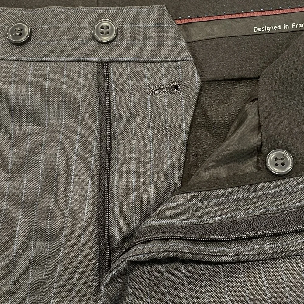 Angelo Rossi Mens Trousers Slacks Pants Suit Gray With Blue Pin‎ Stripe 35 x 30